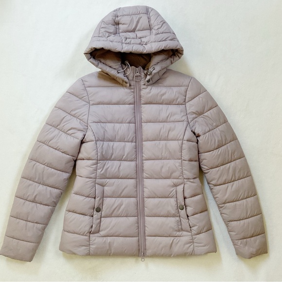 Barbour Shaw Quilted Puffer Jacket Hooded Lightweight Neutral - Picture 1 of 16